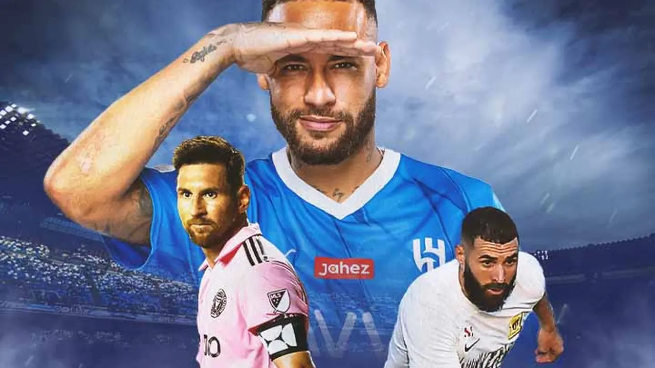 Ilustrasi - Neymar - Al Hilal, Karim Benzema - Al-Ittihad, Lionel Messi - Inter Miami
