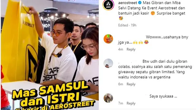 Calon Wakil Presiden (Cawapres) Gibran Rakabuming Raka tertangkap sedang menjadi kasir dari penjualan merek sepatu lokal Aerostreet di Solo, Jawa Tengah