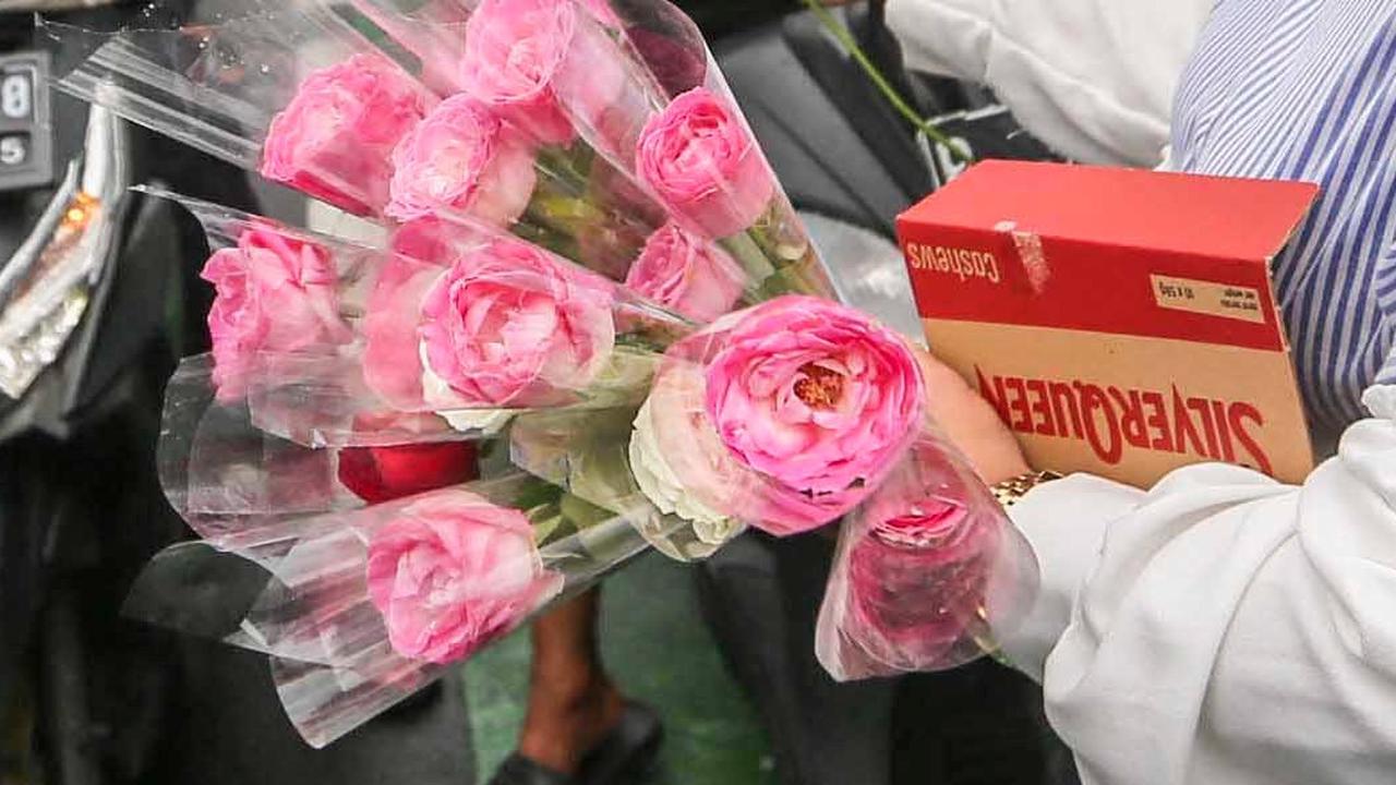 FOTO: TKN Fanta Prabowo-Gibran Bagikan Bunga Mawar dan Coklat di Kawasan Sarinah Sebagai Tanda Terima Kasih Kepada Masyarakat