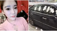 curiga kekasihnya selingkuh, seorang wanita di Tiongkok nekat menebar pembalut di mobil sang pacar.
