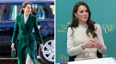 Gaya Kate Middleton Pakai Mantel Zamrud dan Gaun Krem, Anggun dan Cantik&nbsp;(AFP/Pool/Chris Jackson)