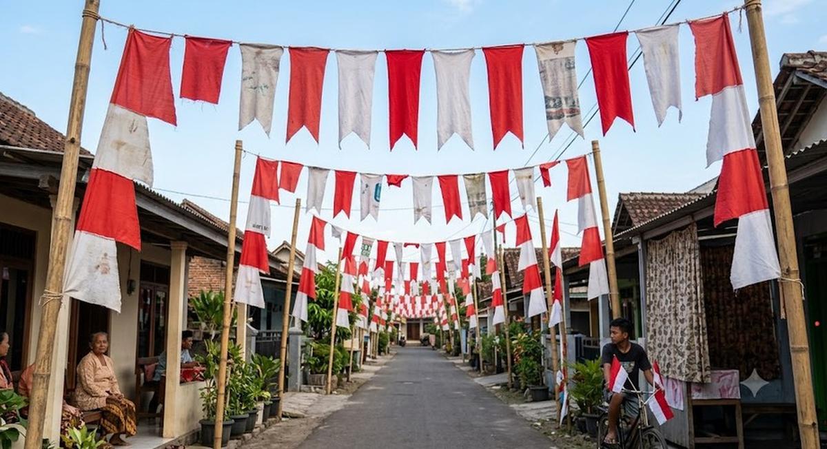 Ide Hiasan Jalan Kampung 17 Agustus dengan Barang Bekas yang Hemat Biaya (AI Generated)