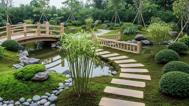 Kebun Rumah dengan Tanaman dan Kayu yang Bikin Suasana Sejuk