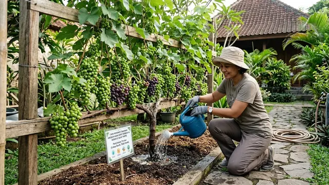 Menyiram dan Memupuk Tanaman Anggur secara Terukur/AI Generated