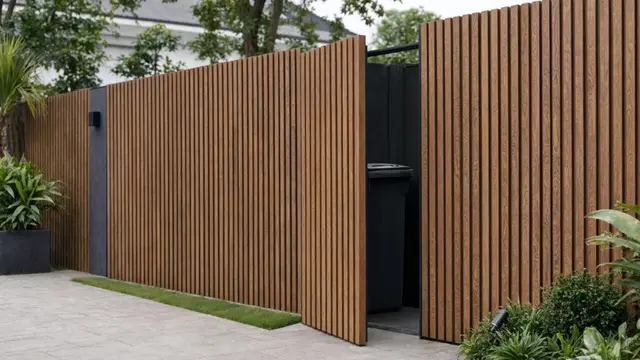 Model Tempat Sampah Tertutup yang Menyatu dengan Desain Pagar (AI Generated)