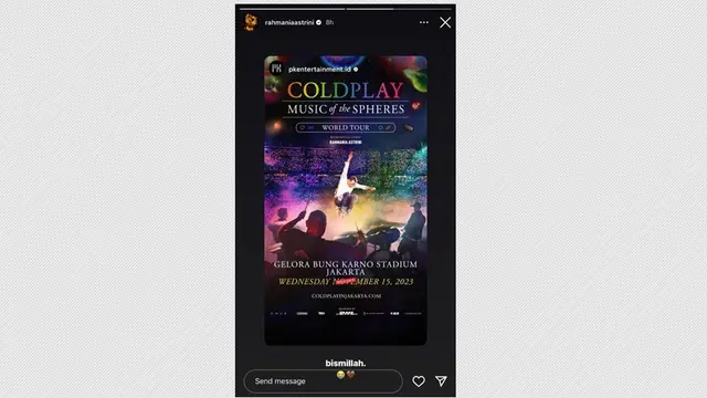 Reaksi Rahmania Astrini Usai Diumumkan Jadi Special Guest Konser Coldplay di Jakarta