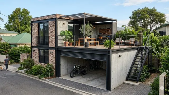Rumah Kecil dengan Garasi dan Rooftop Modern (Foto: Gemini AI)