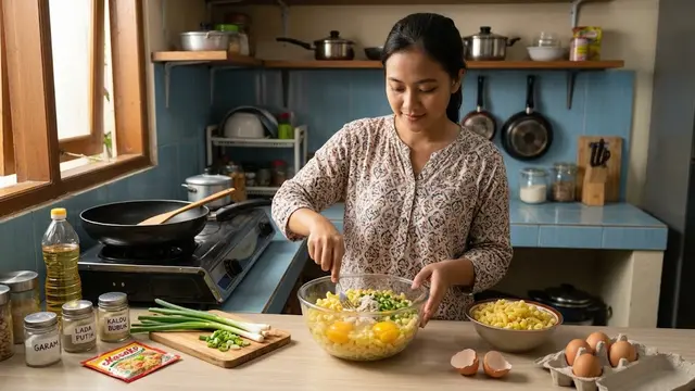 Membuat Makaroni Telur Goreng Gurih