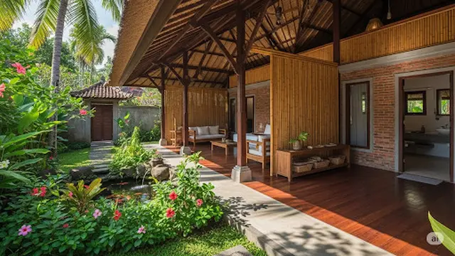 Rumah Open Space Bambu dan Bata