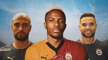 Ilustrasi - Sofyan Amrabat (Fenerbahce), Victor Osimhen (Galatasaray), Youssef En-Nesyri (Fenerbahce) (Bola.com/Adreanus Titus)