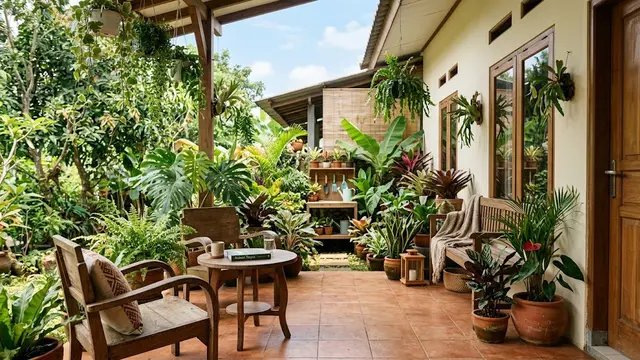 Model Teras Rumah Nyaman untuk Bersantai dan Berkebun/AI Generated