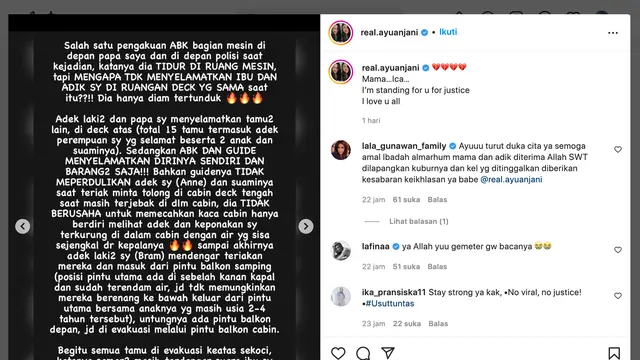 Unggahan Ayu Anjani. (Foto: Dok. Instagram @real.ayuanjani)
