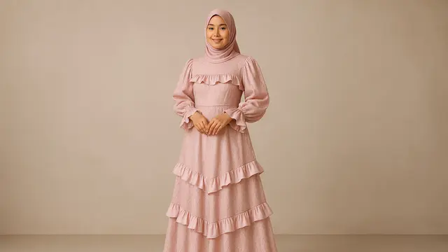 Model Gamis Brokat Kombinasi Satin Lengan Balon untuk Pesta/Ilustrasi gambar oleh AI