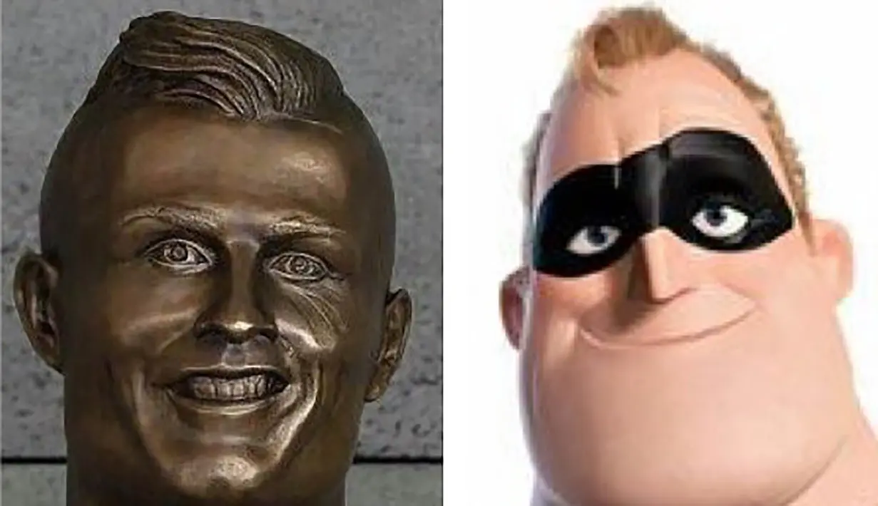 Meme patung Cristiano Ronaldo dengan tokoh kartun Mr Incredibles. (sumber : Sidomi.com)