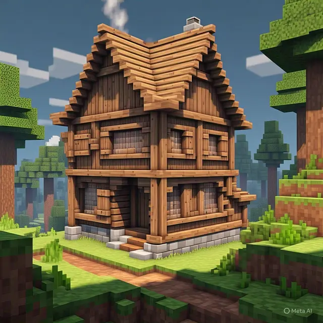 Contoh desain rumah tingkat dua klasik di Minecraft/Meta AI