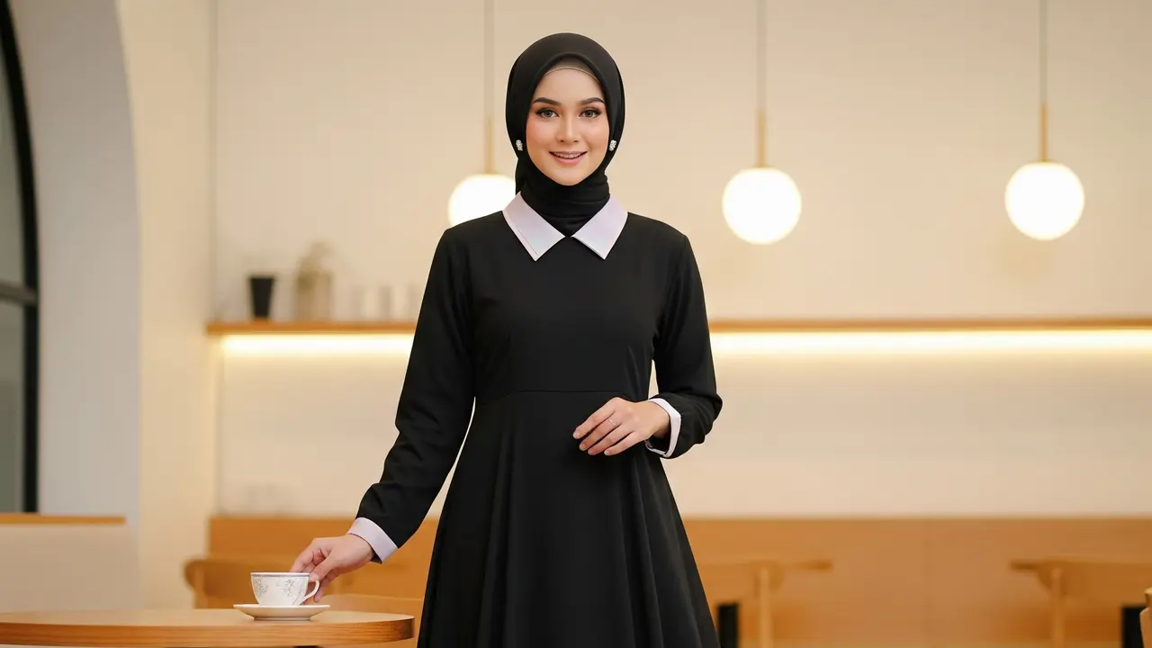 Model Gamis Hitam Kombinasi Pastel