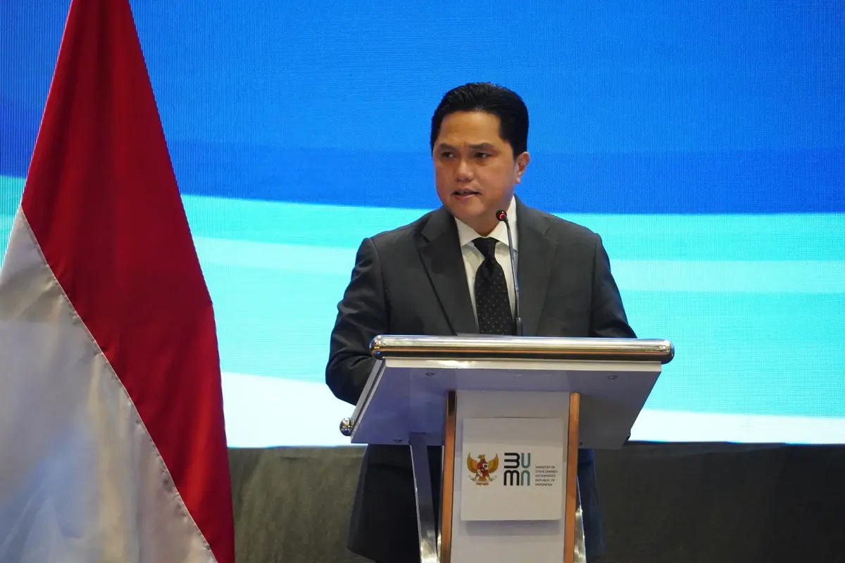 Menteri BUMN Erick Thohir dalam Forum US-ASEAN Business Council (US-ABC) pada di Ballroom Grha Pertamina, Jakarta, Rabu (24/5/2023).