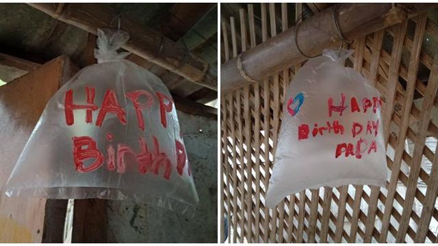 Tak Mampu Beli Balon, Bocah Ini Pakai Plastik untuk Rayakan Ulang Tahun Ayah