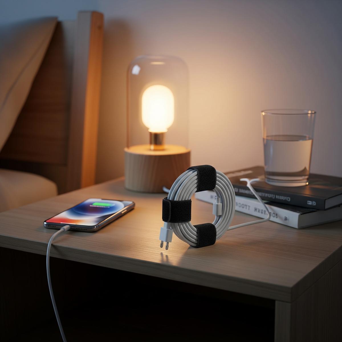 Menata Kabel Charger agar Meja Samping Tempat Tidur Rapi (AI Generated)