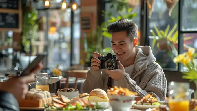 Man take a pict of foodies