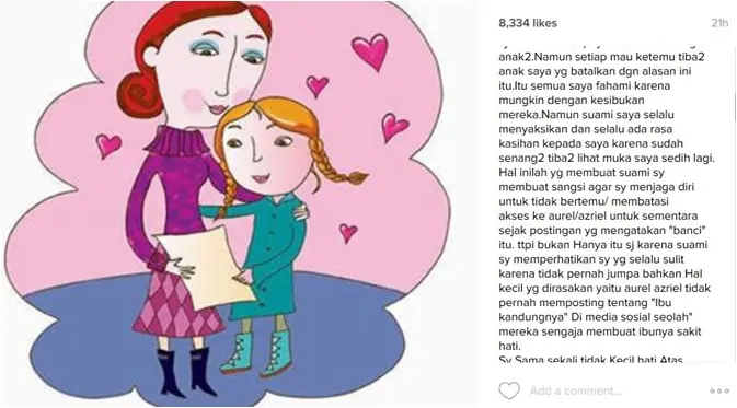 Postingan Krisdayanti untuk menjawab ungkapan kekecewaan Aurel Hermansyah (via Instagram/Krisdayanti)