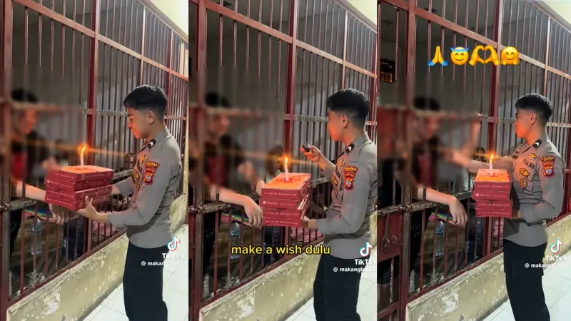 Viral di TikTok Ketika Seorang Polisi Memberikan Kejutan Ulang Tahun pada Tahanan di Lapas. Momen itu Membuat Tahanan yang Berulang Tahun Menangis Terharu (Sumber: TikTok @makangbaju23)