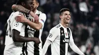 Cristiano Ronaldo selepas Juventus lolos ke perempat final Liga Champions 2018-2019 di Allianz Stadium, Rabu dini hari WIB (13/3/2019). (AFP/Marco Bertorello)