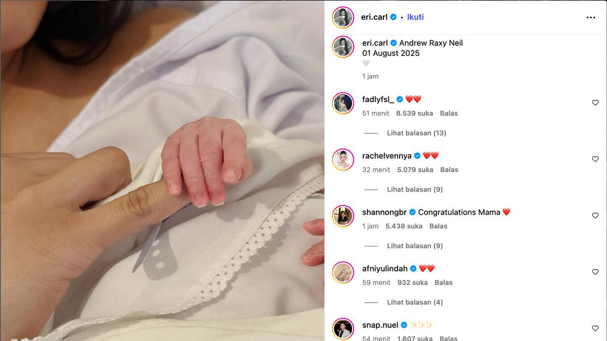 Erika Carlina Lahirkan Bayi Laki-laki 1 Agustus 2025, Dinamai Andrew Raxy Neil