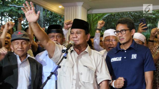 Didampingi Sandiaga, Prabowo Kembali Deklarasi Menang Pilpres