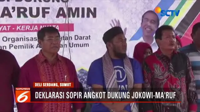 Ratusan pengemudi angkot di Deli Serdang, Sumatra Utara mendeklarasikan dukungan untuk Jokowi-Ma’ruf Amin.