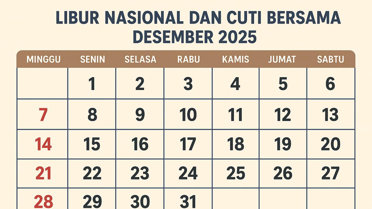 Daftar Lengkap Libur Nasional dan Cuti Bersama Natal Desember 2025 hingga Tahun Baru Januari 2026