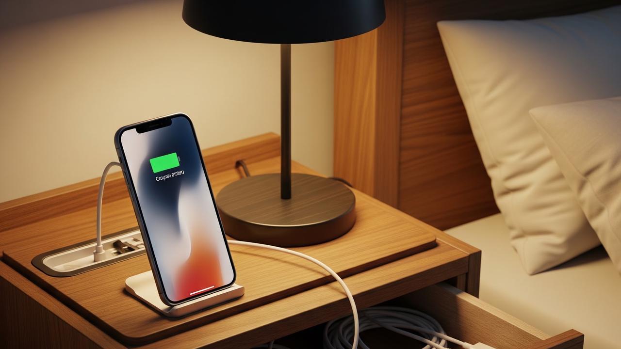 Menata Kabel Charger agar Meja Samping Tempat Tidur Rapi (AI Generated)