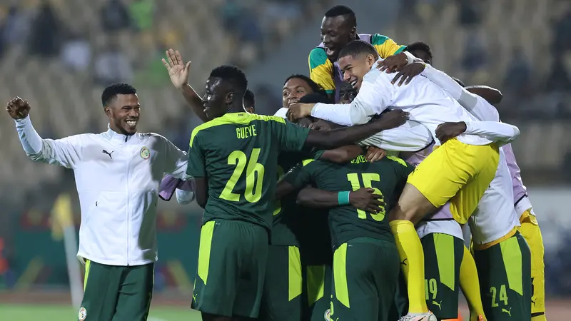 Selebrasi pemain Senegal usai mengalahkan Burkina Faso di Piala Afrika 2021
