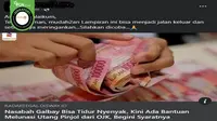 Gambar tangkapan layar adanya informasi palsu atau hoaks soal program bantuan untuk melunasi utang pinjol dari OJK. (sumber: Facebook)&nbsp;
