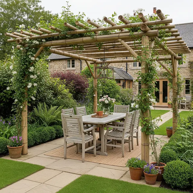 Model Pergola Bambu yang Cocok untuk Rumah Pedesaan (AI Generated)