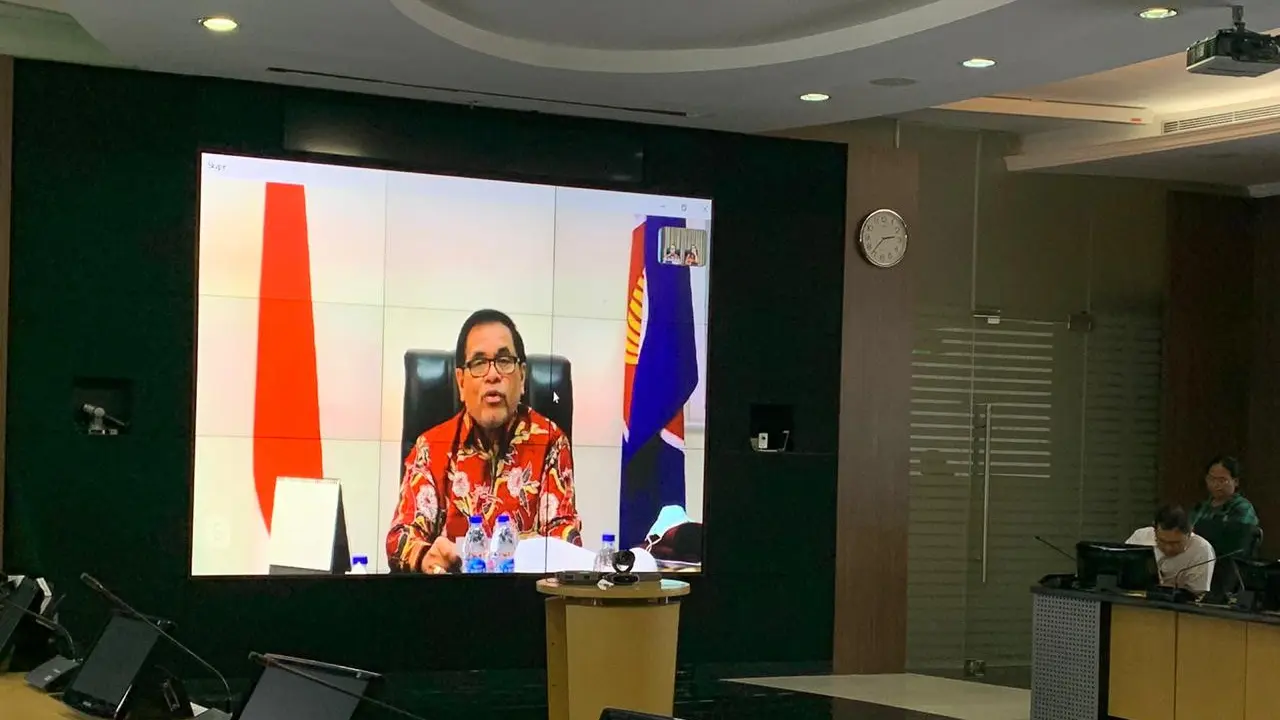 Video Conference bersama Dubes RI untuk RRT dan Mongolia, Djauhari Oratmangun, pada Senin (10/2/2020). (Liputan6.com/Benedikta Miranti T.V)