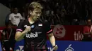 Ganda putra Indonesia, Kevin Sanjaya Sukamuljo/Marcus Fernaldi Gideon, saat menghadapi ganda Malaysia, Aaron Chia/Soh Wooi Yik, pada laga Indonesia Masters 2020 di Istora Senayan, Jakarta, Sabtu (18/1). Kevin/Marcus menang dua gim dengan skor 21-19 dan 21-19. (Bola.com/Yoppy Renato)