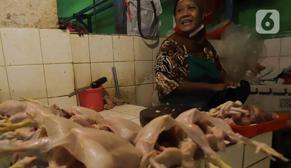 Aktivitas pedagang daging ayam di Pasar Santa, Jakarta, Kamis (8/12/2022). Menteri Perdagangan Zulkifli Hasan mengatakan, jelang Hari Besar Keagamaan Nasional (HBKN) Natal 2022 dan jelang Tahun Baru 2023, secara umum harga dan stok barang kebutuhan pokok dalam kondisi aman dan stabil. (Liputan6.com/Herman Zakharia)