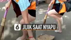 Warganet ramai bicarakan reaksi wanita ini saat lakukan sanksi nyapu jalan karena langgar PSSB.