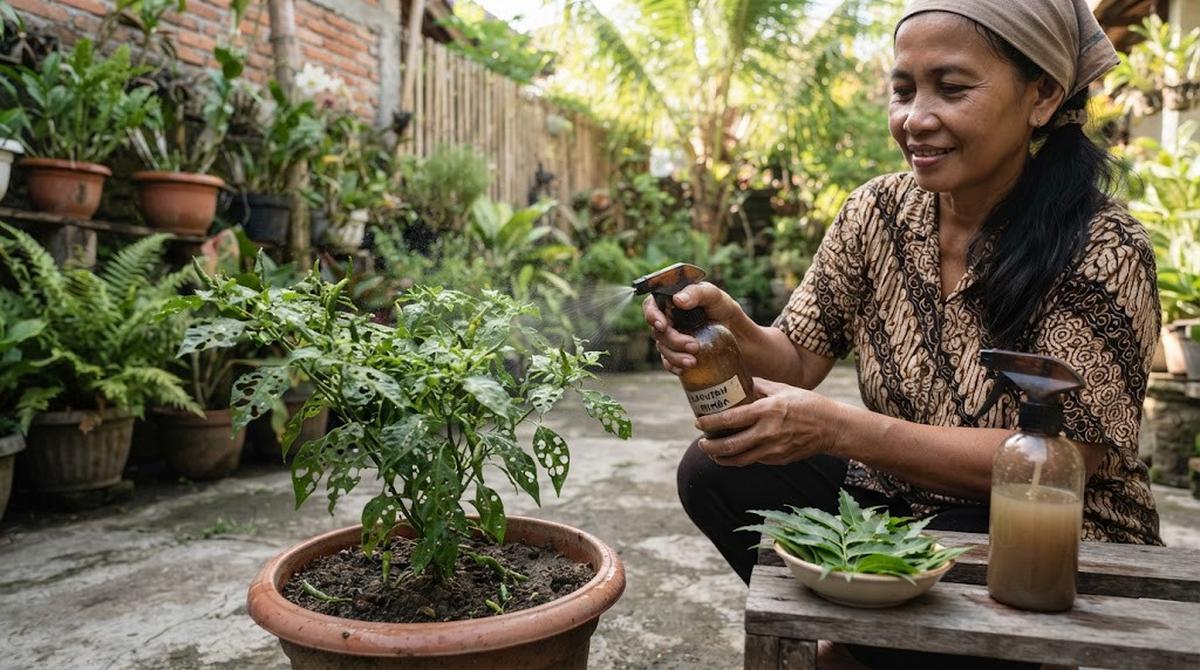 Menyemprot Pestisida Nabati Daun Mimba