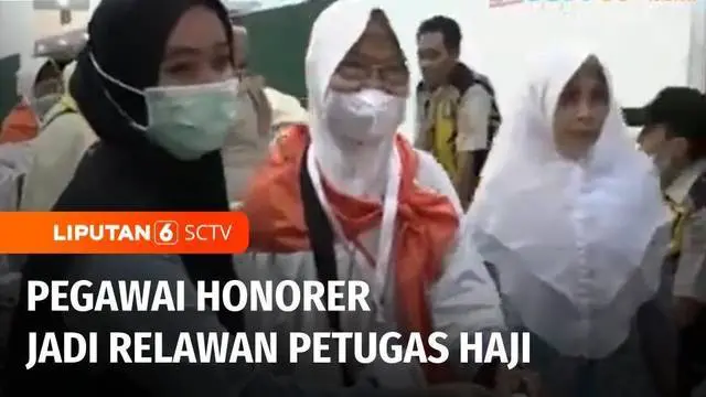 Sejumlah pegawai honorer non ASN menjadi relawan petugas haji di Embarkasi Lombok, Nusa Tenggara Barat. Para relawan bertugas membantu keperluan jemaah haji yang sebagian besar merupakan lansia.