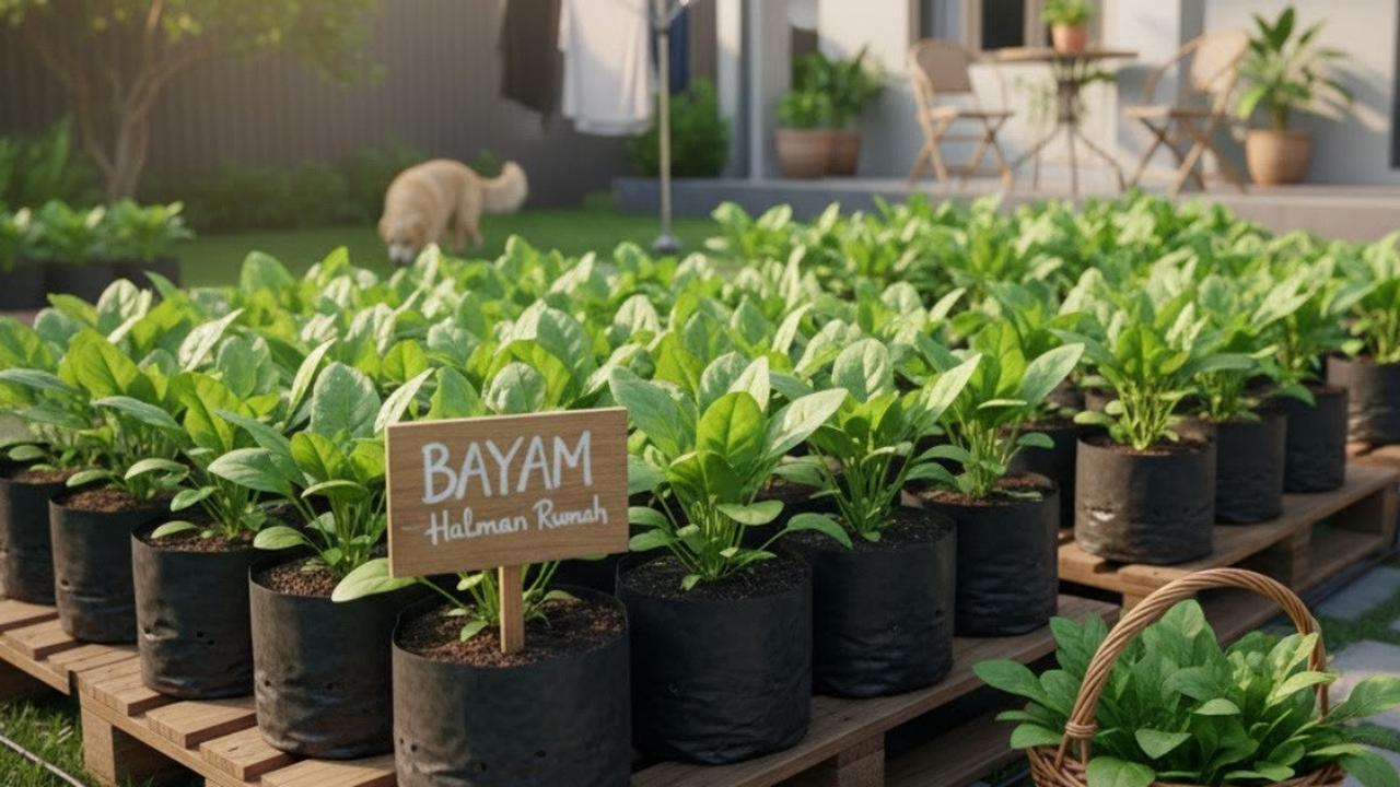 Ilustrasi Menanam Bayam di Polybag