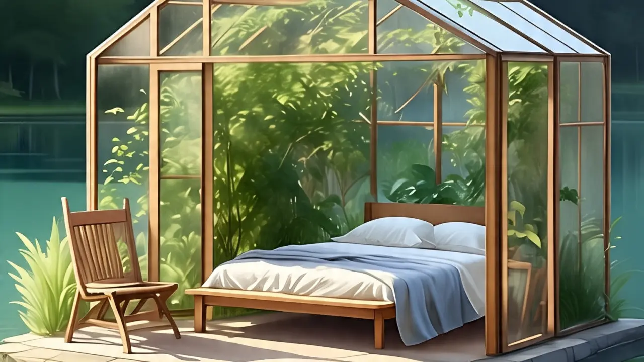Ilustrasi Rumah Kaca di Pinggir Danau