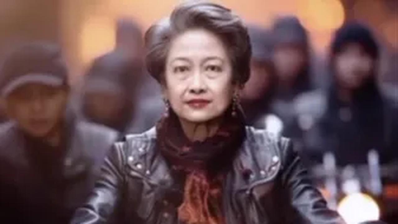 Tidak kalah dengan Presiden lainnya, penampilan Megawati Soekarnoputri bak anak motor juga terlihat memukau. Presiden kelima RI ini tampil dengan jaket kulit berwarna hitam yang dipadukan syal berwarna merah kecokelatan.<br>