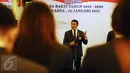 Ketua Umum PP PBSI, Wiranto memberi sambutan usai upacara pelantikan di Jakarta, Kamis (19/1). Wiranto resmi menjabat sebagai Ketua Umum PP PBSI periode 2016-2020 setelah dilantik Ketua KONI Pusat Tono Suratman. (Liputan6.com/Helmi Fithriansyah)