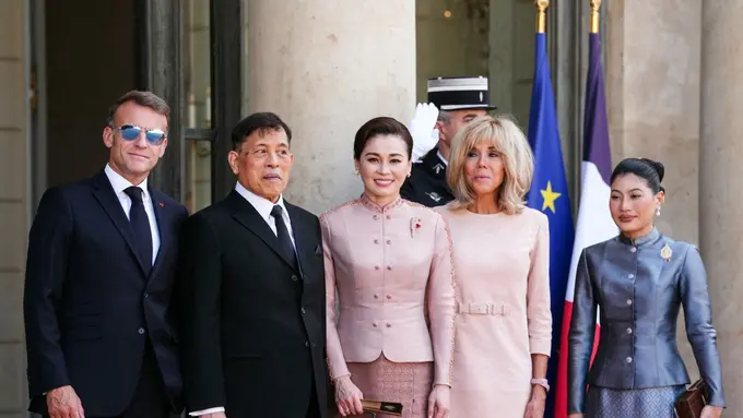 Ratu Suthida dari Thailand dan Brigitte Macron Tampil Kompak Saat Kunjungan Kenegaraan di Istana Élysée
