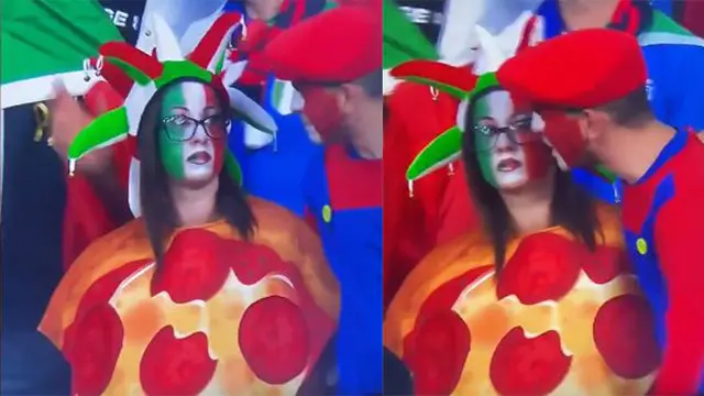 Tampak ada perbincangan antara Mario dan pizza