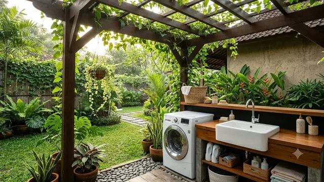 Area Cuci di Bawah Pergola Kayu
