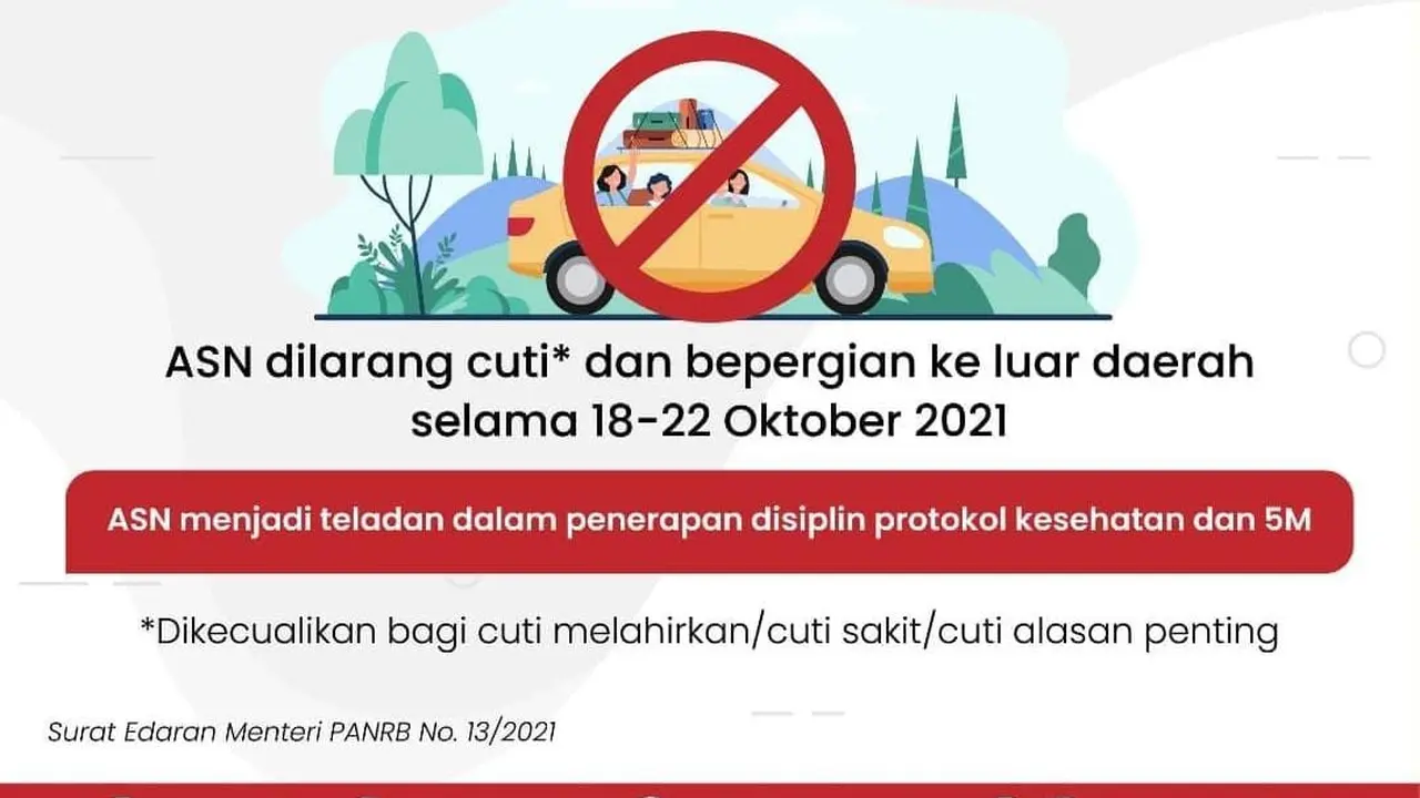 ASN atau PNS dilarang bepergian dan cuti selama libur Maulid Nabi Muhammad SAW pada pada 18-22 Oktober 2021