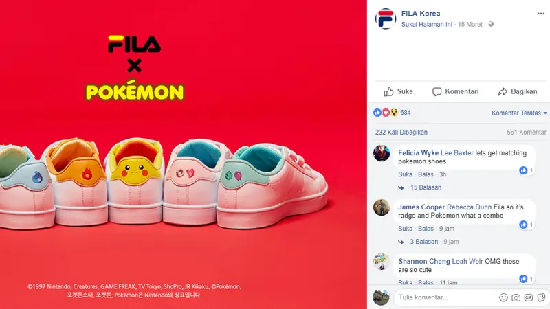 Fila berkolaborasi dengan Pokemon dalam koleksi sepatu terbaru